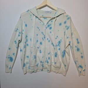 Scott & Scott London Tie Dye Splatter Knit Zip Up Hoodie White Blue Size Small